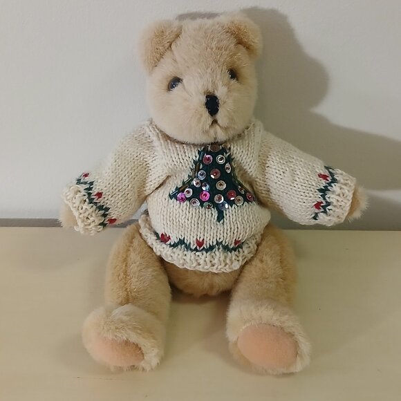 Vintage 1987 Ty Christmas bear with sweater - 11 inches long - Picture 1 of 5